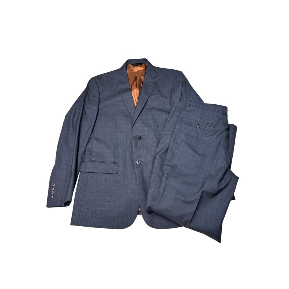 Jos A Bank Joseph Slim Fit Blue Glen Plaid 100% Wool 2 Piece Suit Mens 42L 26X31